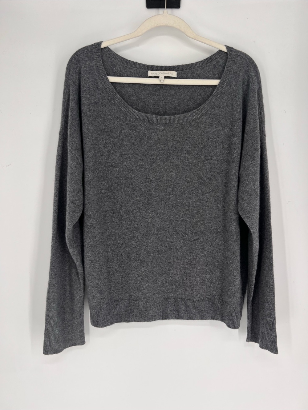 NakedCashmere Heather Gray Scoop Neck Knit Designer 100% Cashmere Sweater Large